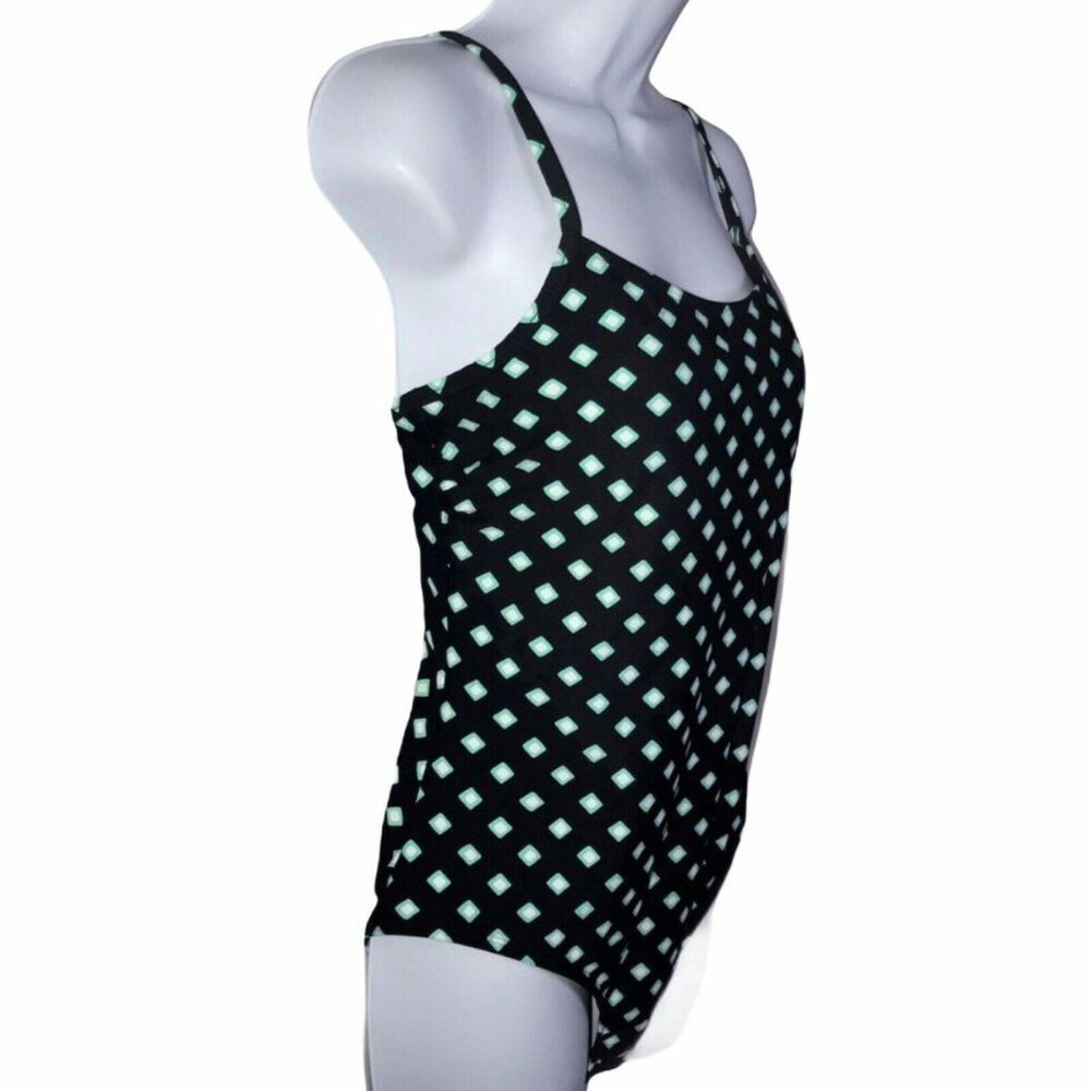 Catalina One Piece Swimsuit Womens L 12 14 Black Aqua Geometric Diamond Summer - Picture 4 of 9